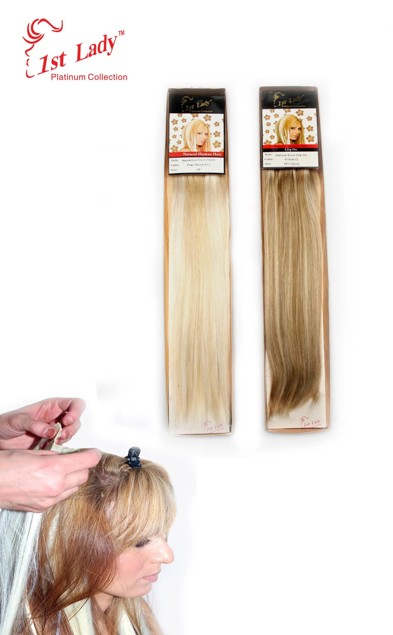 1st Lady Natural Euro Human Hair Blended Clip on Hair Extensions 18" (12Pcs)