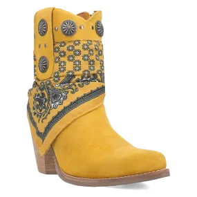 Bandida Yellow Suede Silver Concho Bandana Wrapped Booties (DS)
