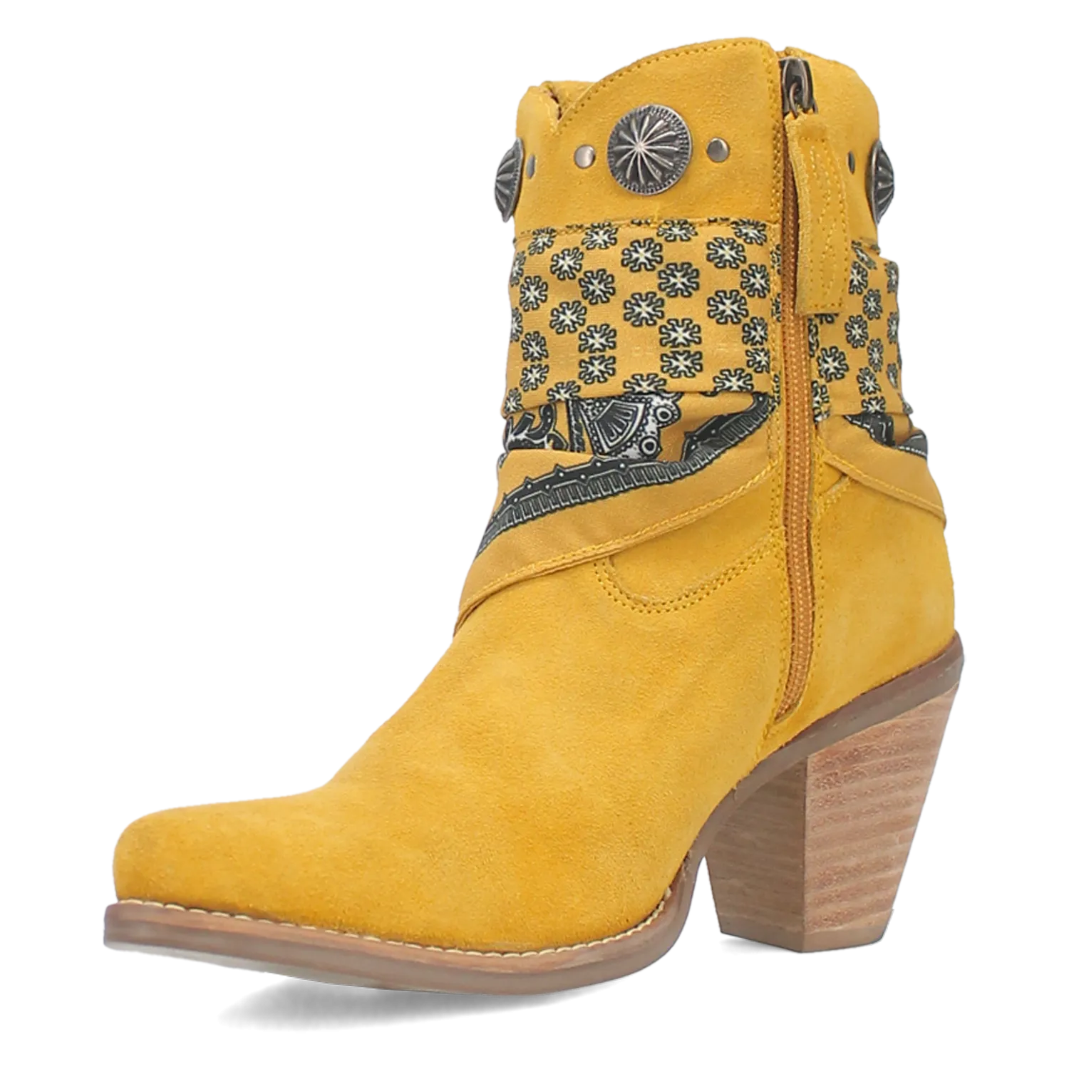 Bandida Yellow Suede Silver Concho Bandana Wrapped Booties (DS)