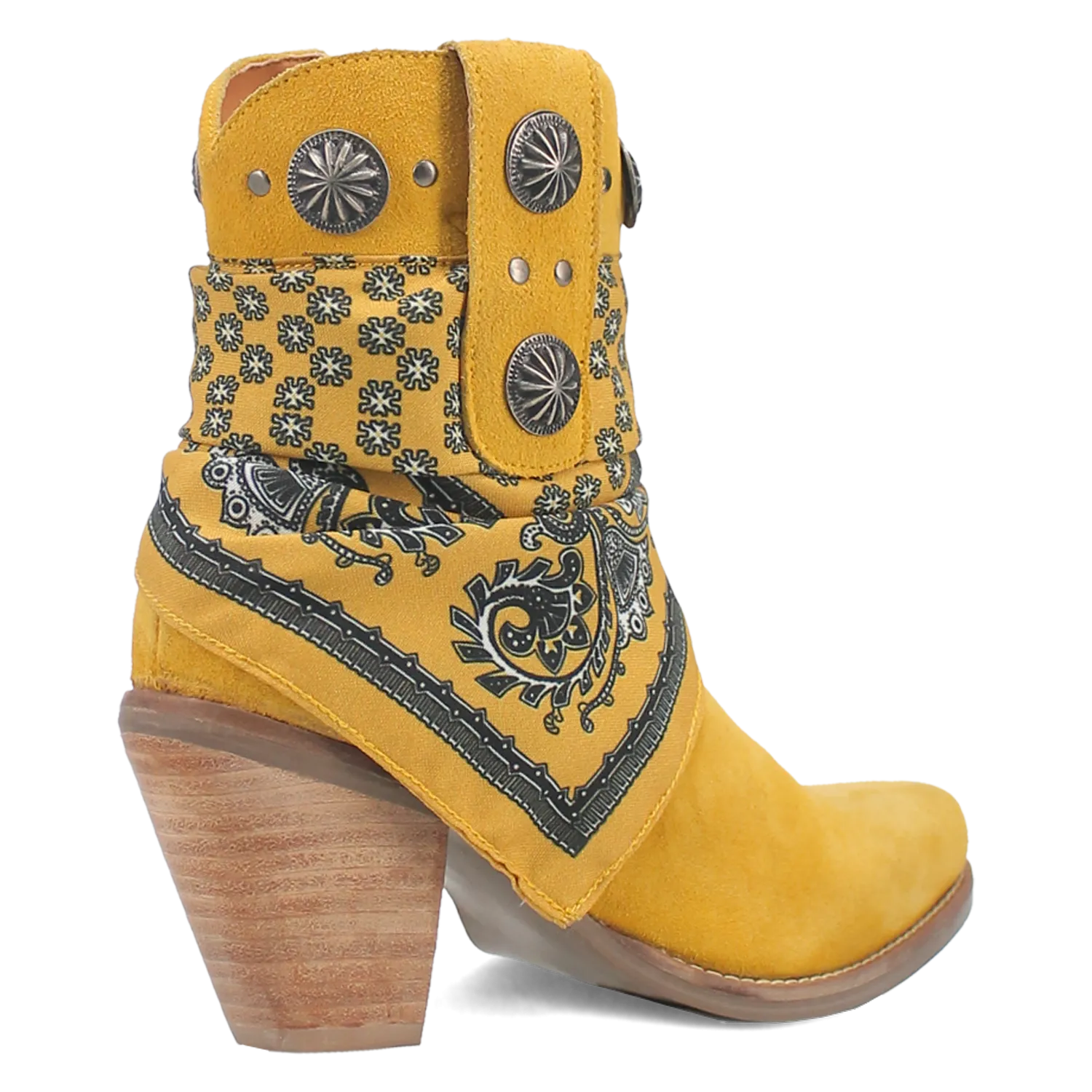 Bandida Yellow Suede Silver Concho Bandana Wrapped Booties (DS)