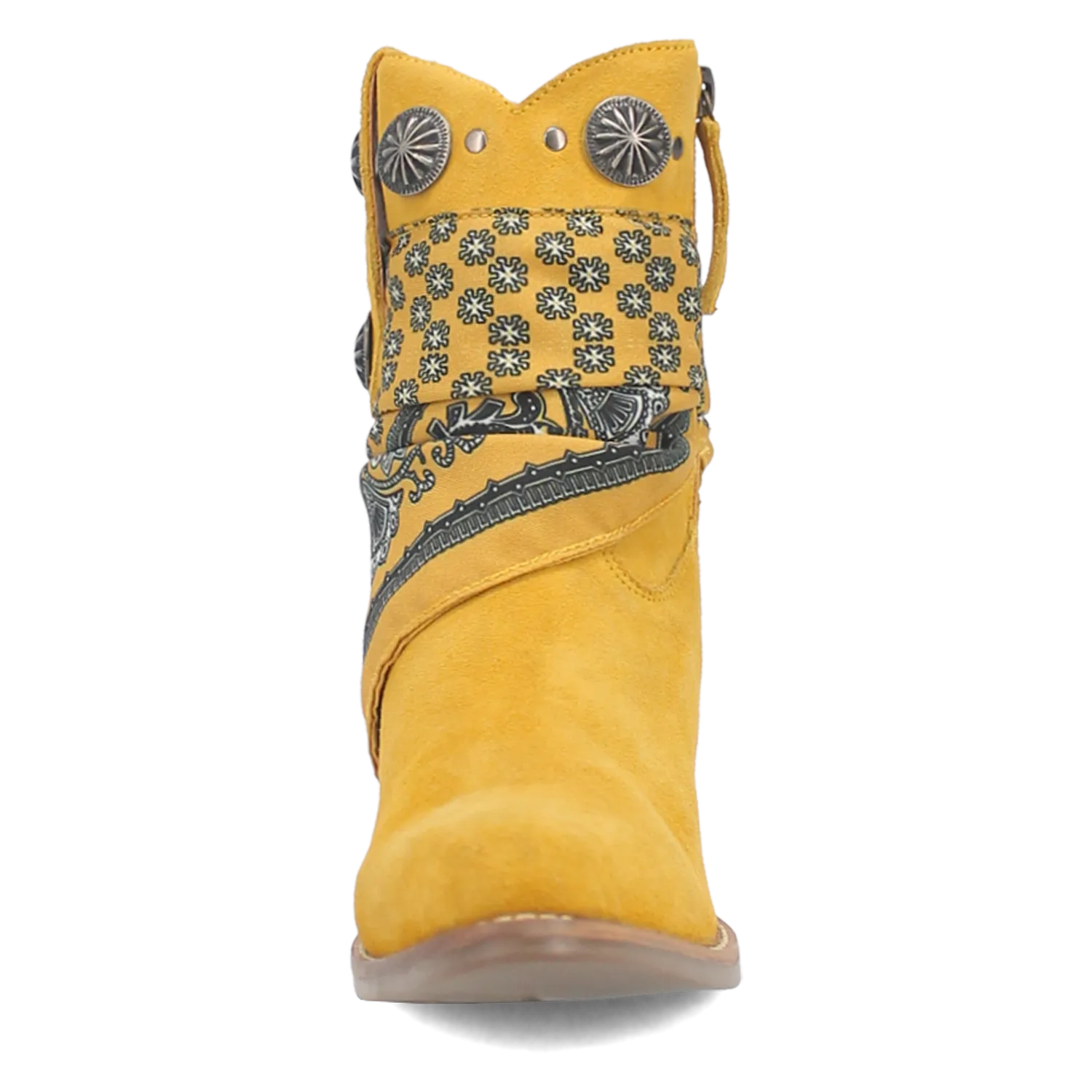 Bandida Yellow Suede Silver Concho Bandana Wrapped Booties (DS)