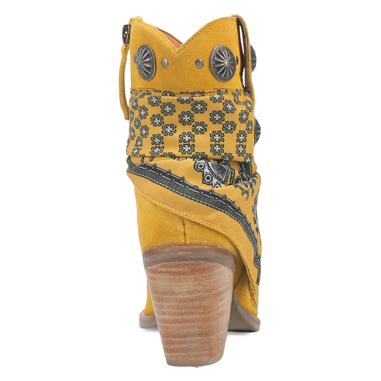Bandida Yellow Suede Silver Concho Bandana Wrapped Booties (DS)