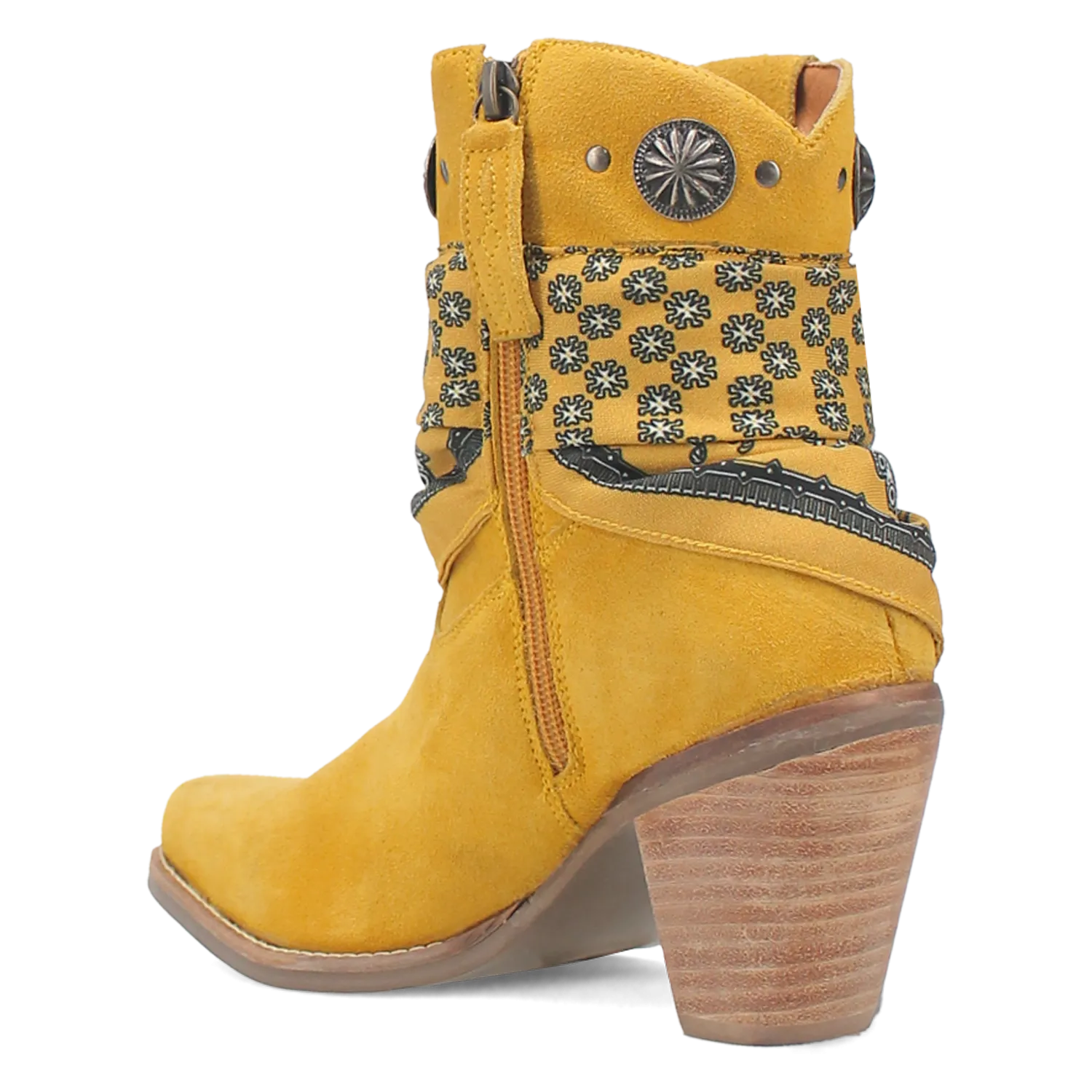 Bandida Yellow Suede Silver Concho Bandana Wrapped Booties (DS)