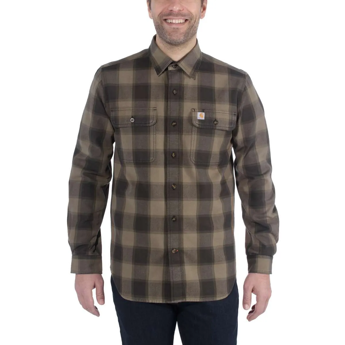 Carhartt&#x20;104144&#x20;Hubbard&#x20;Slim&#x20;Fit&#x20;Flannel&#x20;Shirt&#x20;-&#x20;Burnt&#x20;Olive