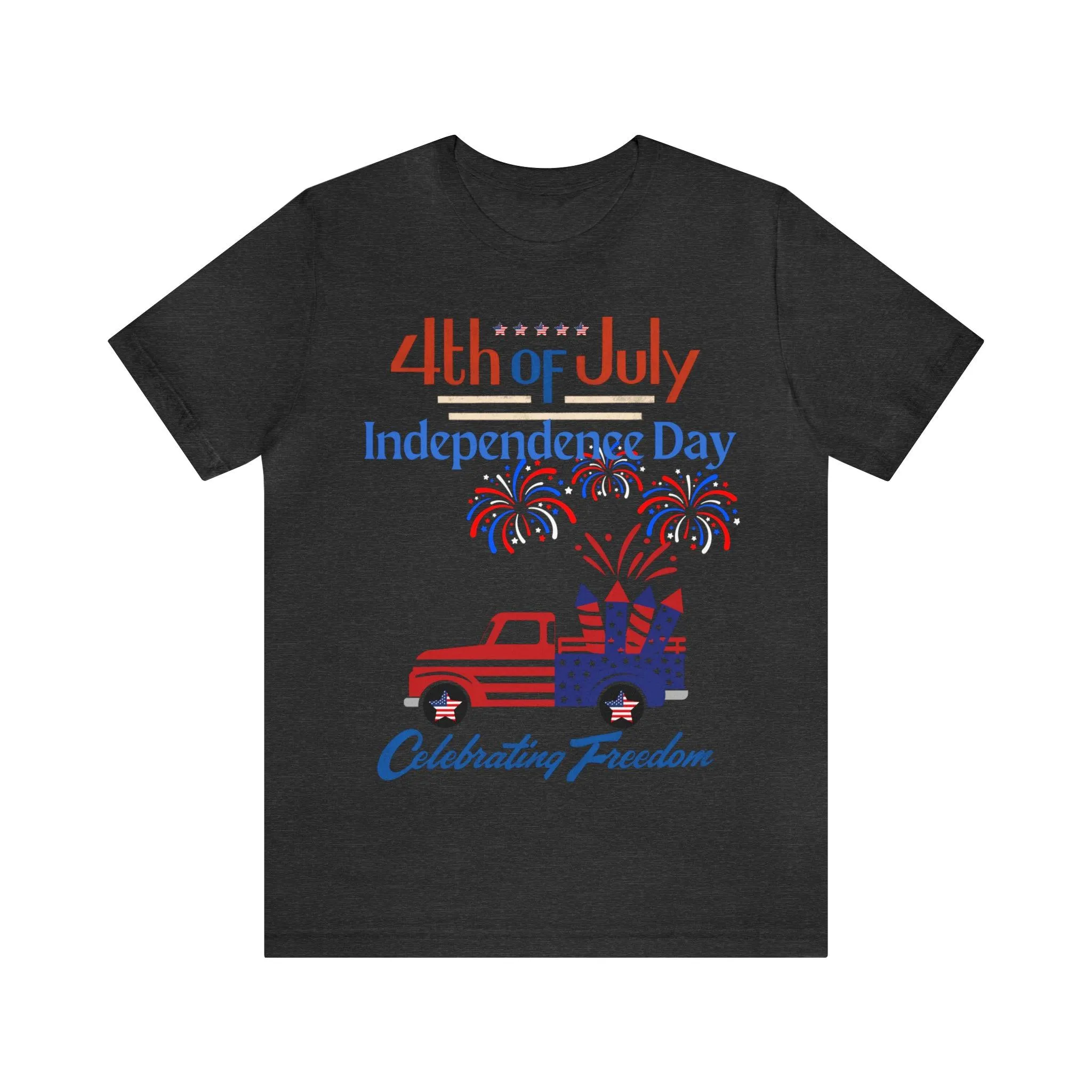 Celebrate Independence with our Patriotic Freedom Shirt! Men and Women's 4th of July Shirt featuring USA Flag, Fireworks, and Joyful Spirit!"