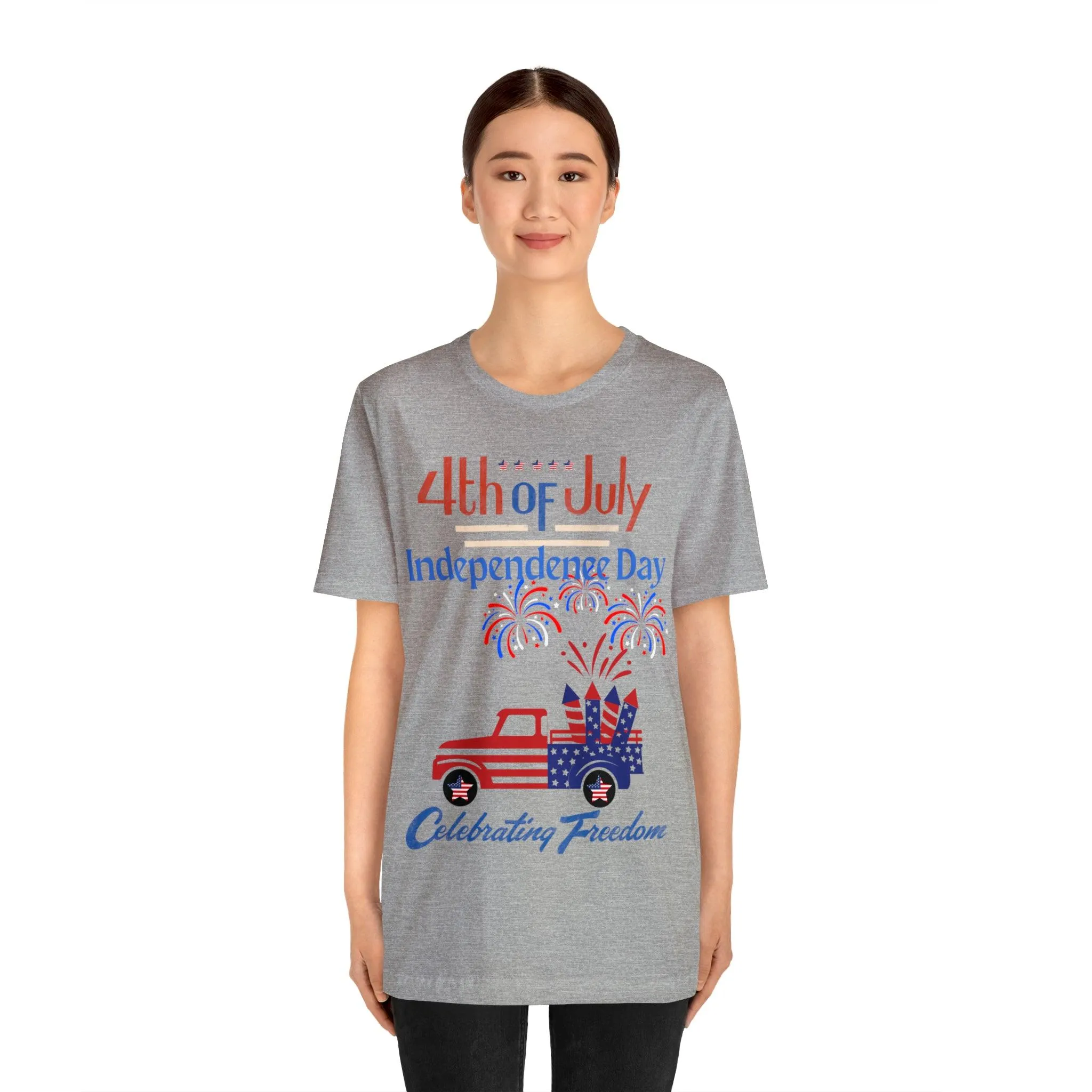 Celebrate Independence with our Patriotic Freedom Shirt! Men and Women's 4th of July Shirt featuring USA Flag, Fireworks, and Joyful Spirit!"
