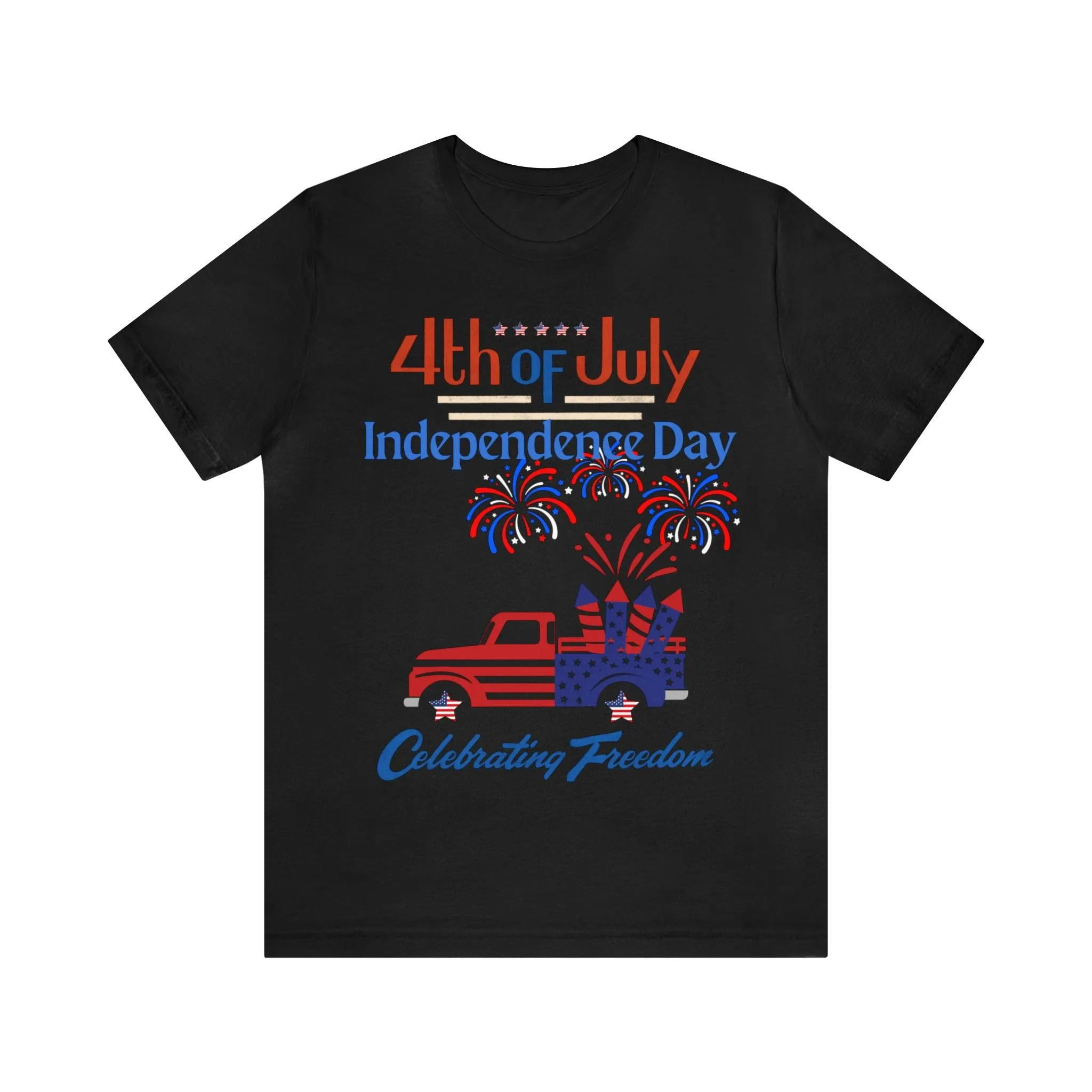 Celebrate Independence with our Patriotic Freedom Shirt! Men and Women's 4th of July Shirt featuring USA Flag, Fireworks, and Joyful Spirit!"