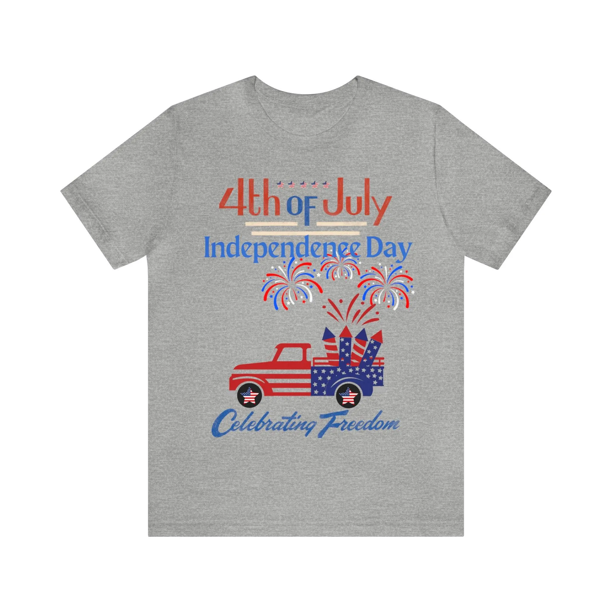 Celebrate Independence with our Patriotic Freedom Shirt! Men and Women's 4th of July Shirt featuring USA Flag, Fireworks, and Joyful Spirit!"