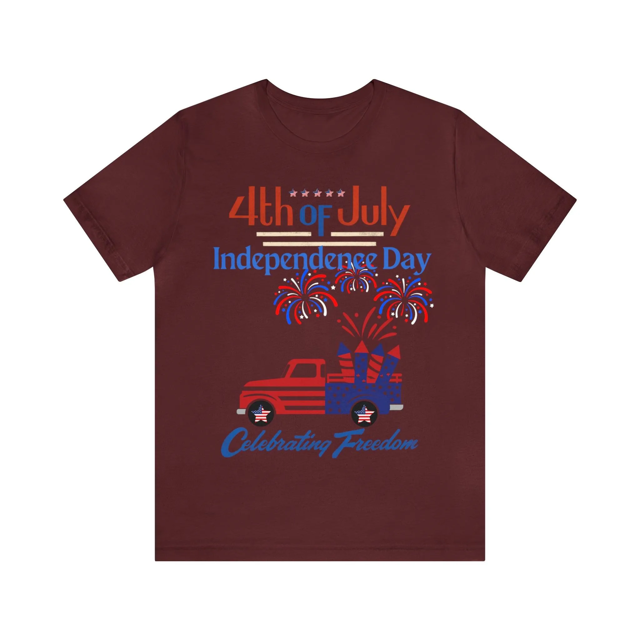 Celebrate Independence with our Patriotic Freedom Shirt! Men and Women's 4th of July Shirt featuring USA Flag, Fireworks, and Joyful Spirit!"