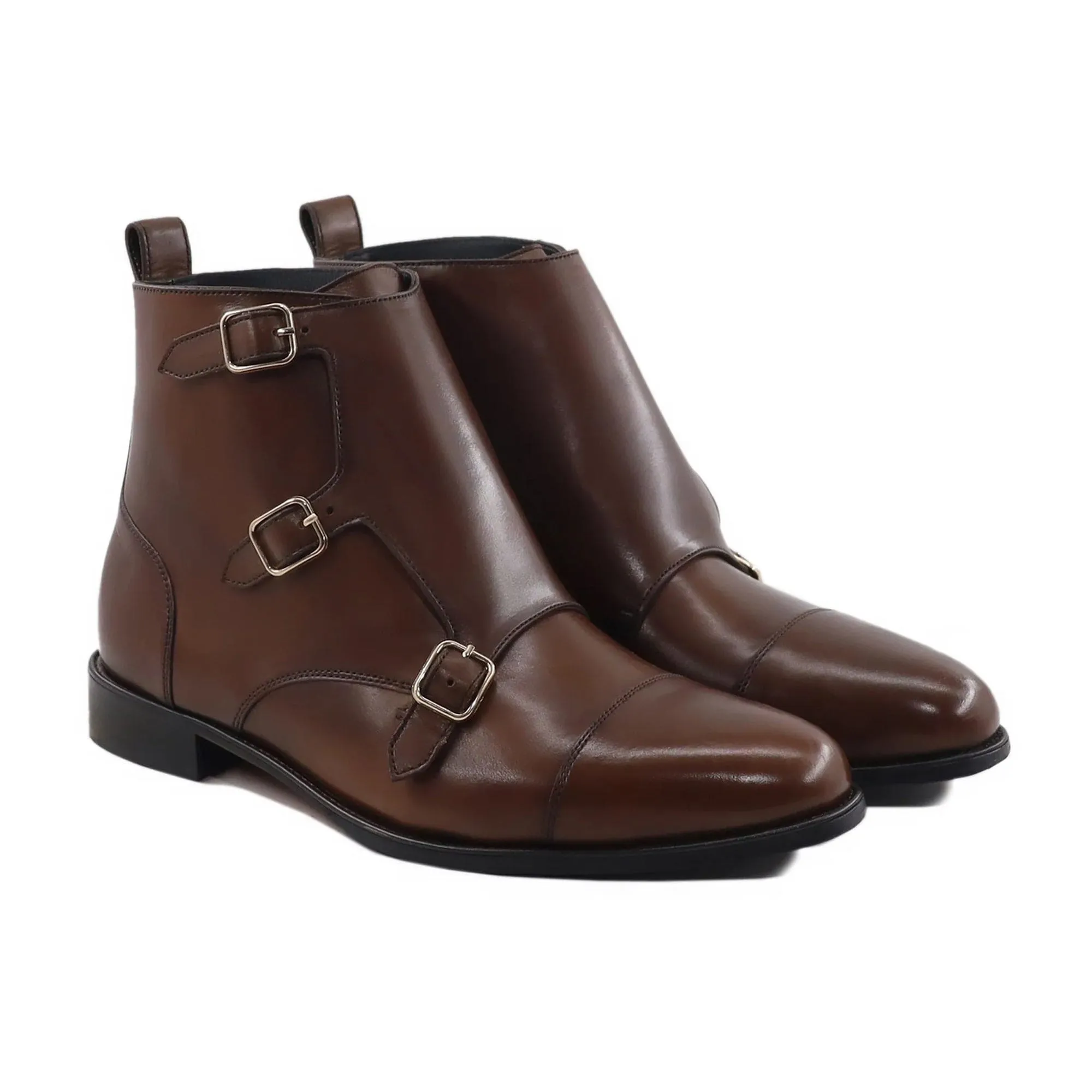 Handmade Custom Calf Leather Triple Monkstrap Boots