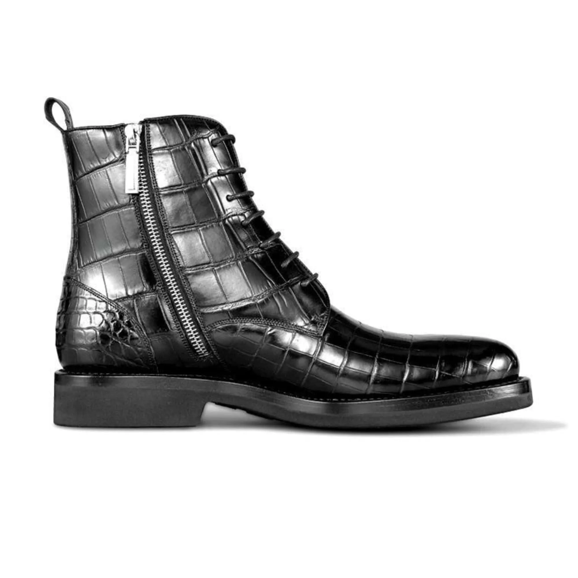 Handmade Custom Crocodile Pattern Leather Boots For Men