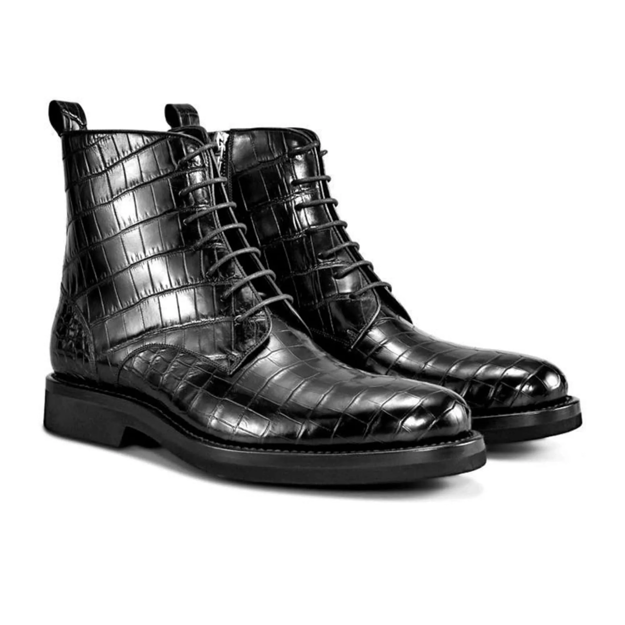 Handmade Custom Crocodile Pattern Leather Boots For Men