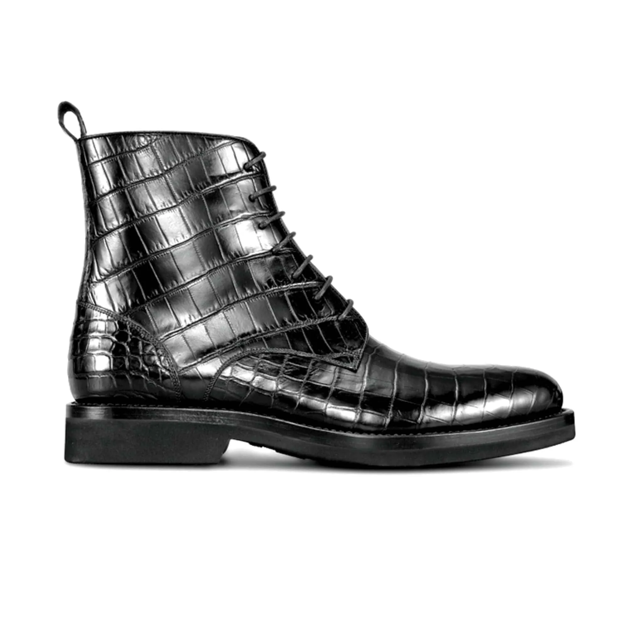 Handmade Custom Crocodile Pattern Leather Boots For Men