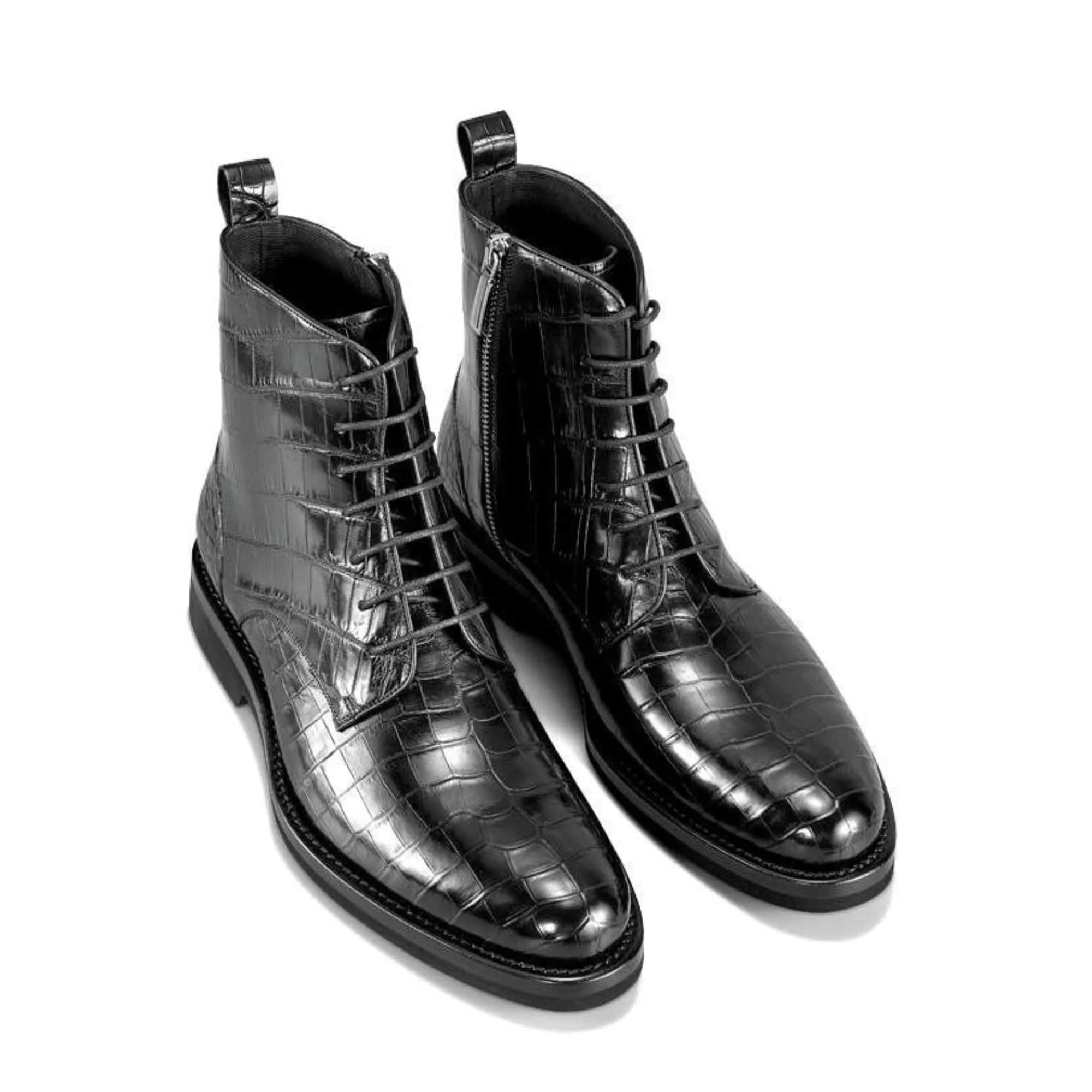 Handmade Custom Crocodile Pattern Leather Boots For Men