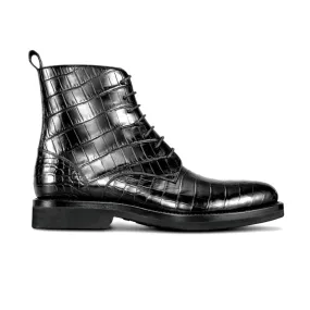 Handmade Custom Crocodile Pattern Leather Boots For Men