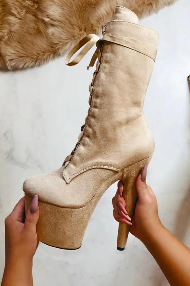 Hella Heels High BabyDoll 7inch Boots - Sand
