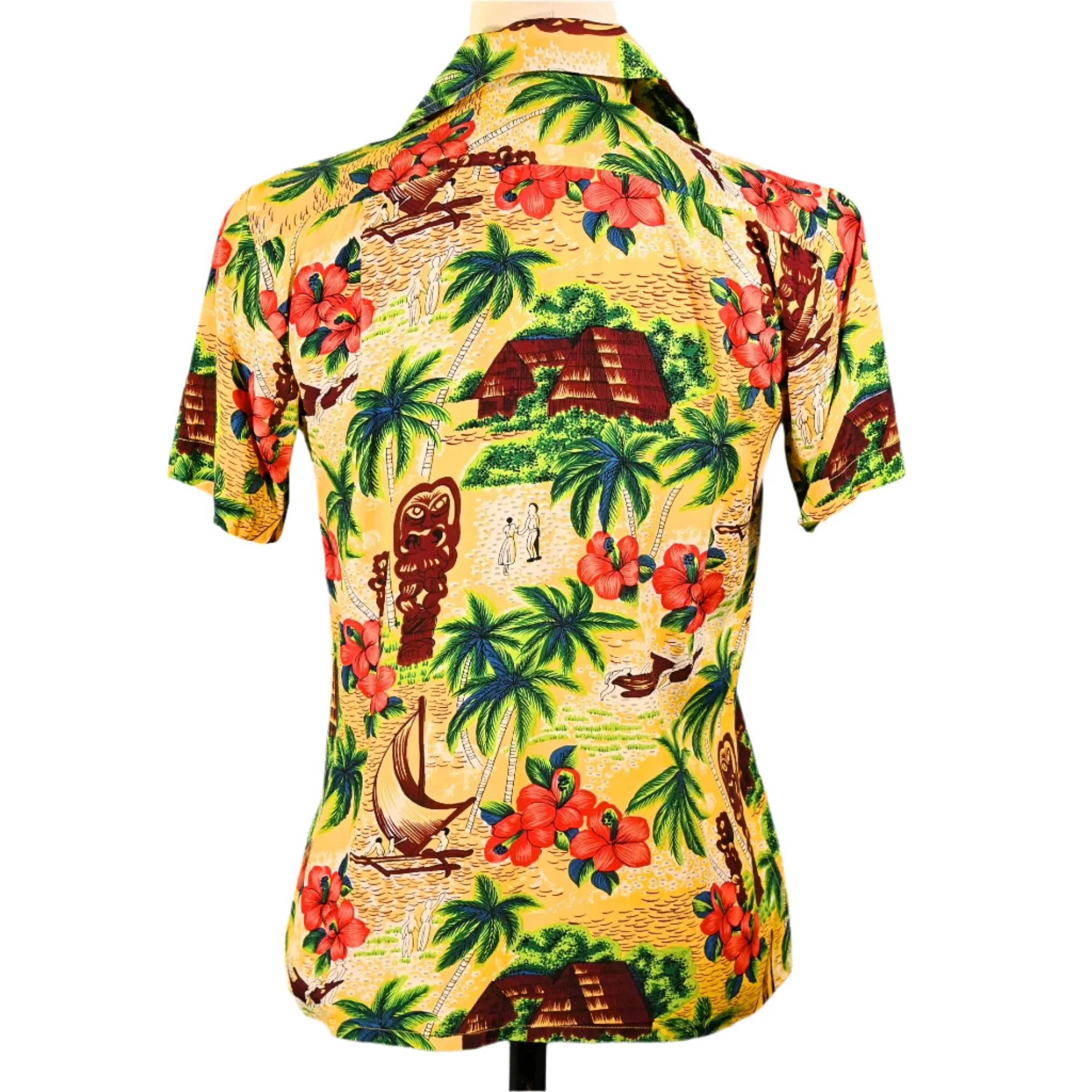 K-Mart Vintage 50s/60s Rayon Hawaiian Shirt, Aloha Bright Tiki Shirt S
