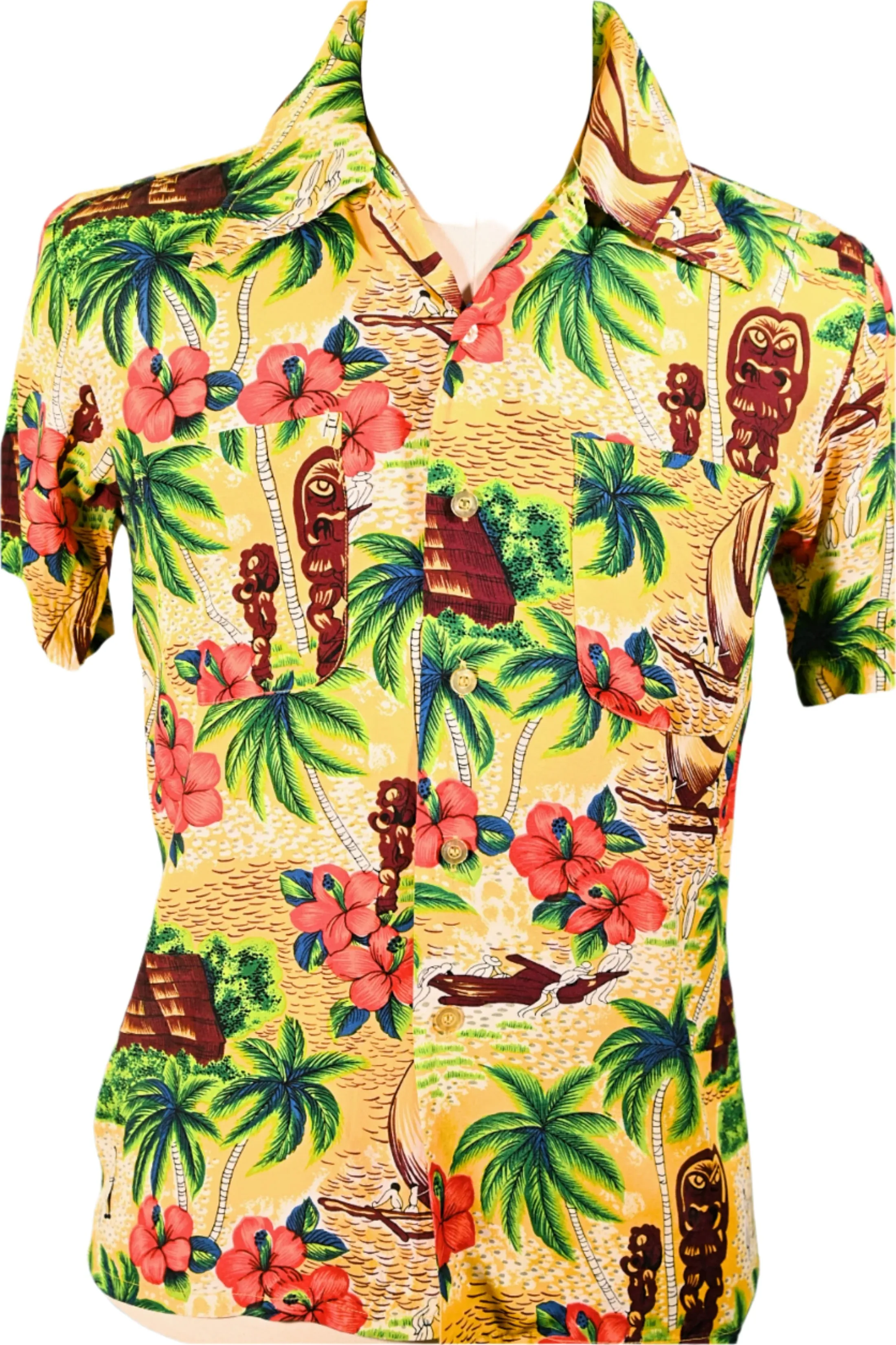 K-Mart Vintage 50s/60s Rayon Hawaiian Shirt, Aloha Bright Tiki Shirt S