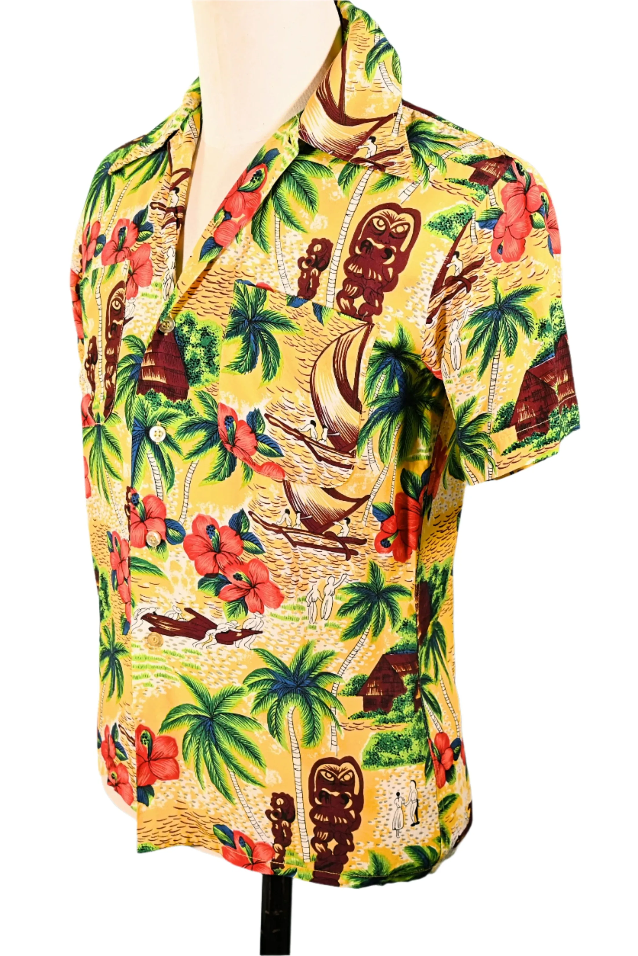 K-Mart Vintage 50s/60s Rayon Hawaiian Shirt, Aloha Bright Tiki Shirt S