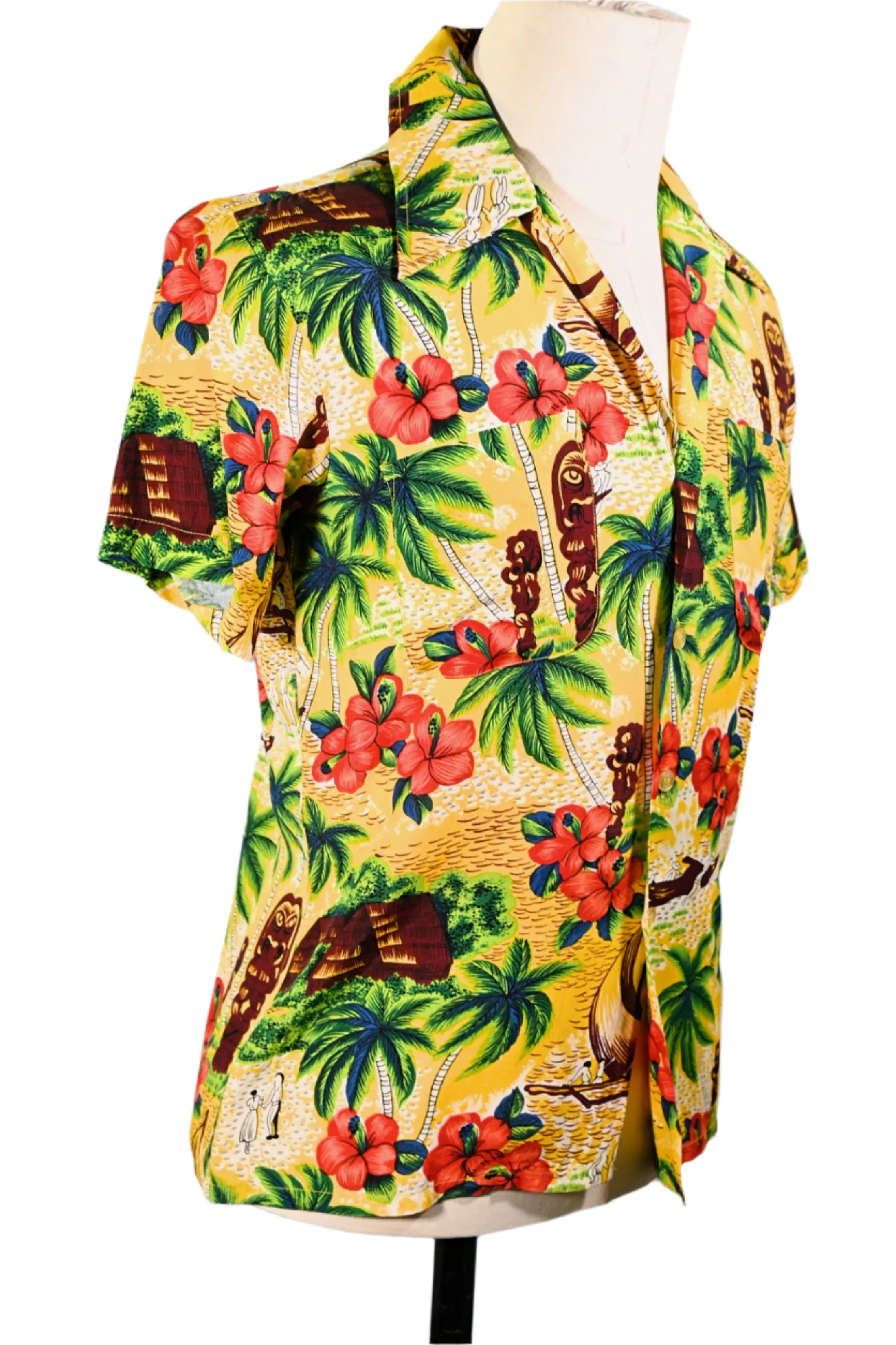 K-Mart Vintage 50s/60s Rayon Hawaiian Shirt, Aloha Bright Tiki Shirt S