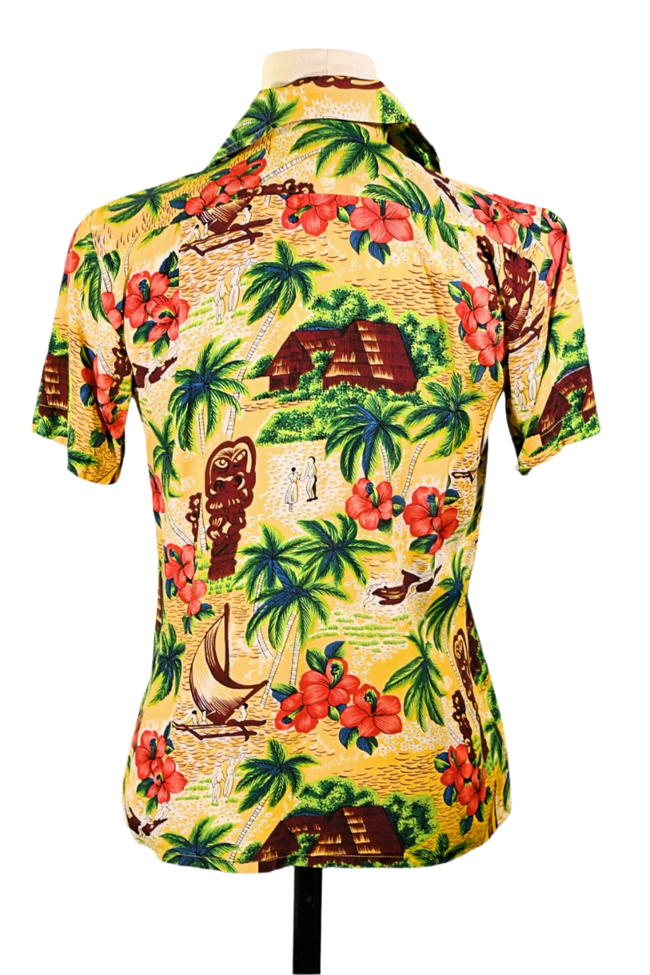 K-Mart Vintage 50s/60s Rayon Hawaiian Shirt, Aloha Bright Tiki Shirt S