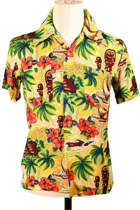 K-Mart Vintage 50s/60s Rayon Hawaiian Shirt, Aloha Bright Tiki Shirt S