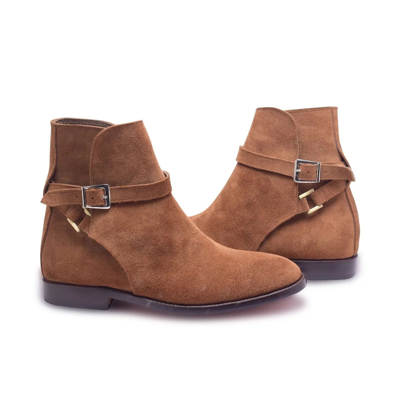 Men Brown Jodhpurs Ankle Handmade Suede Leather Boots