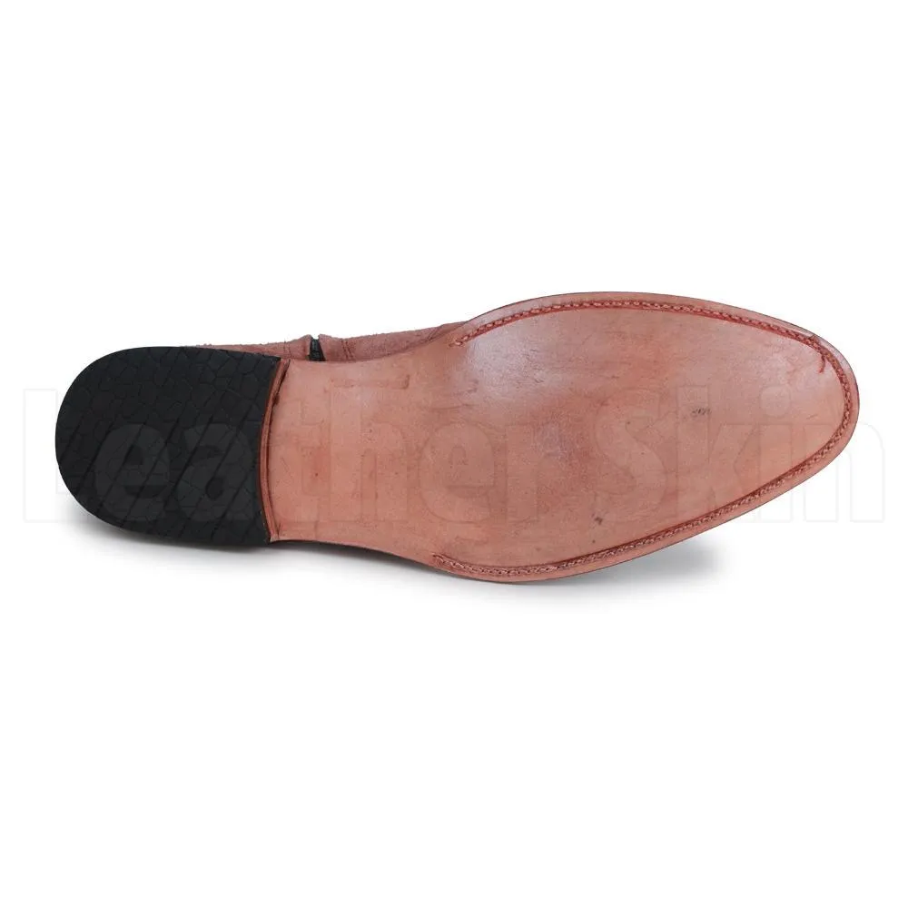 Men Brown Zipper Zipped Suede Leather Boots