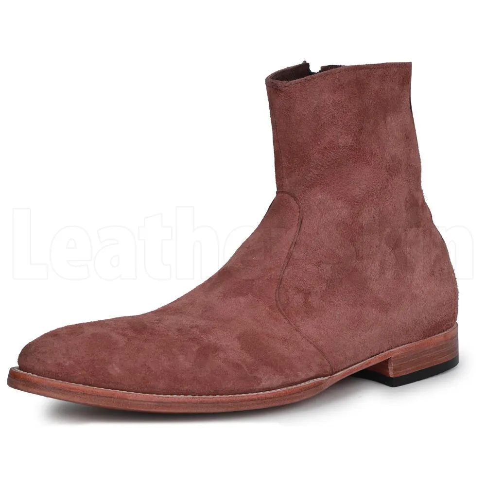 Men Brown Zipper Zipped Suede Leather Boots