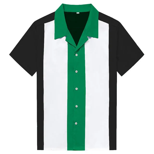 Shirt Vertical Striped Shirts for Men 50s Rockabilly Shirt Button-Down Cotton Shirts Short Sleeve Vintage Dress
