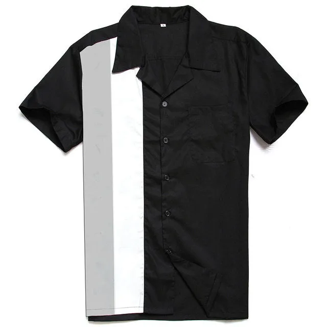 Shirt Vertical Striped Shirts for Men 50s Rockabilly Shirt Button-Down Cotton Shirts Short Sleeve Vintage Dress