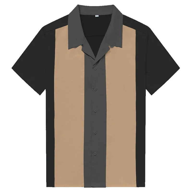 Shirt Vertical Striped Shirts for Men 50s Rockabilly Shirt Button-Down Cotton Shirts Short Sleeve Vintage Dress