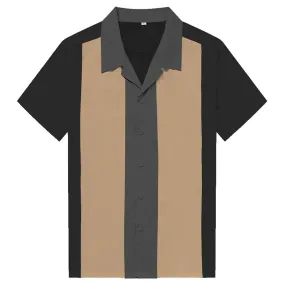 Shirt Vertical Striped Shirts for Men 50s Rockabilly Shirt Button-Down Cotton Shirts Short Sleeve Vintage Dress