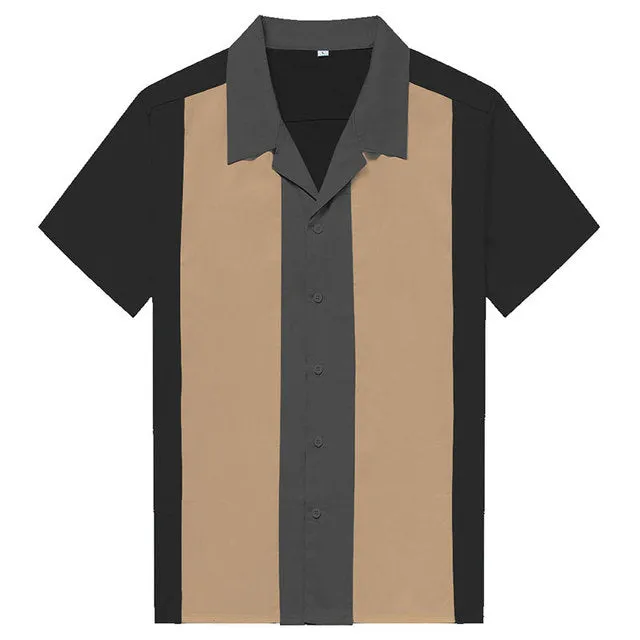 Shirt Vertical Striped Shirts for Men 50s Rockabilly Shirt Button-Down Cotton Shirts Short Sleeve Vintage Dress