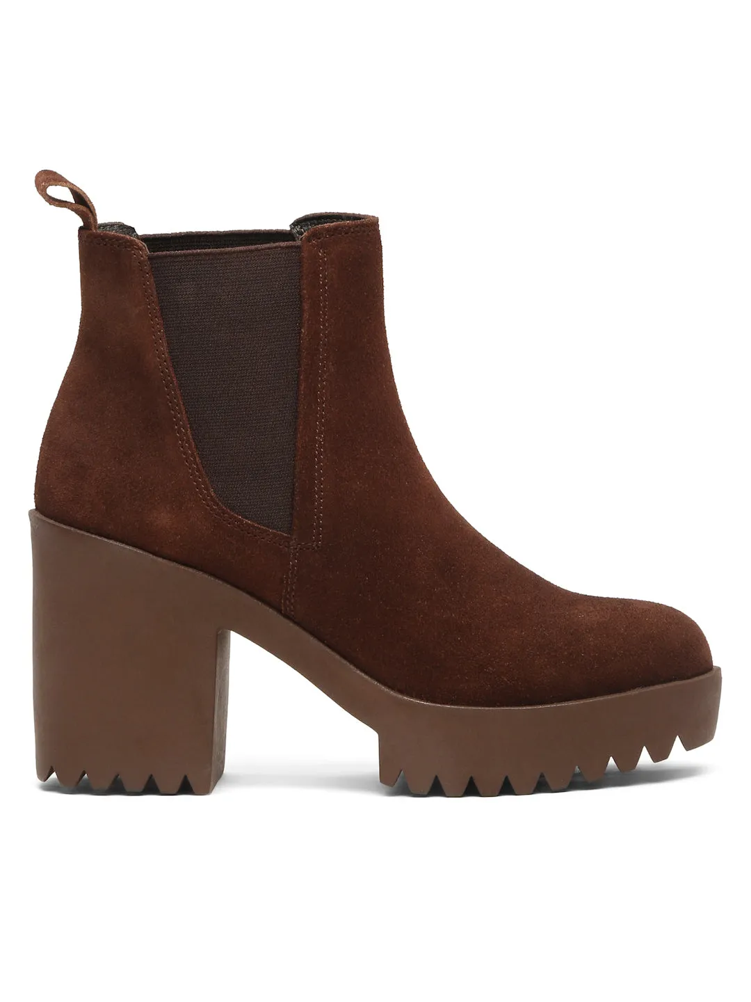 Women's Brown Suede Leather Mid - Ankle High Heeled Boots