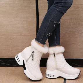 Women's Platform Snow Boots - Plush Short Tube