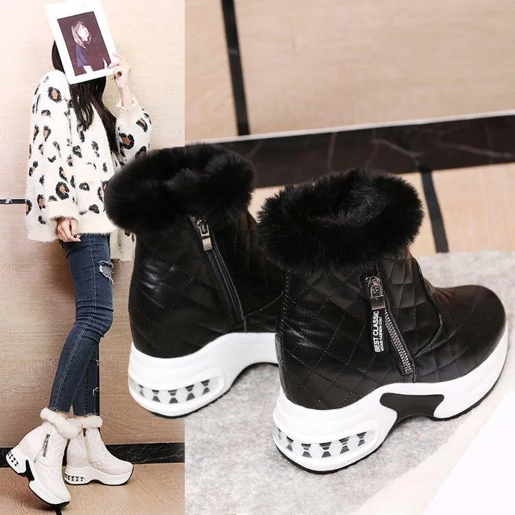 Women's Platform Snow Boots - Plush Short Tube