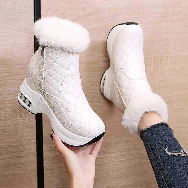 Women's Platform Snow Boots - Plush Short Tube